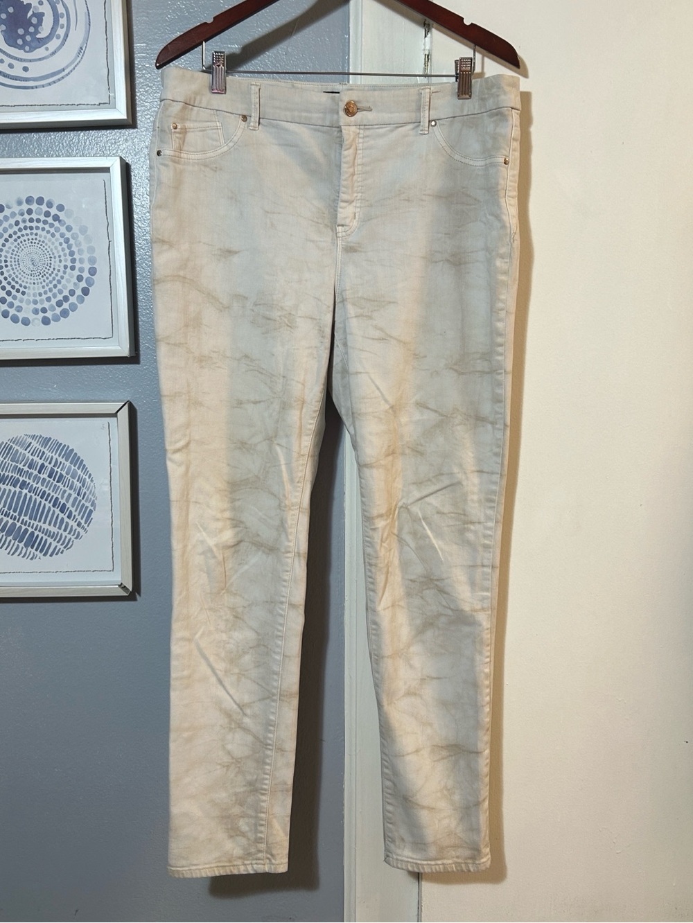 Chico's Women's Pale Beige Tie-Dye Straight Leg Jeans Chico’s 2.5 = US Size 14